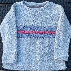 Grey heather with a blue and red stripe in the middle! Super soft and cozy!